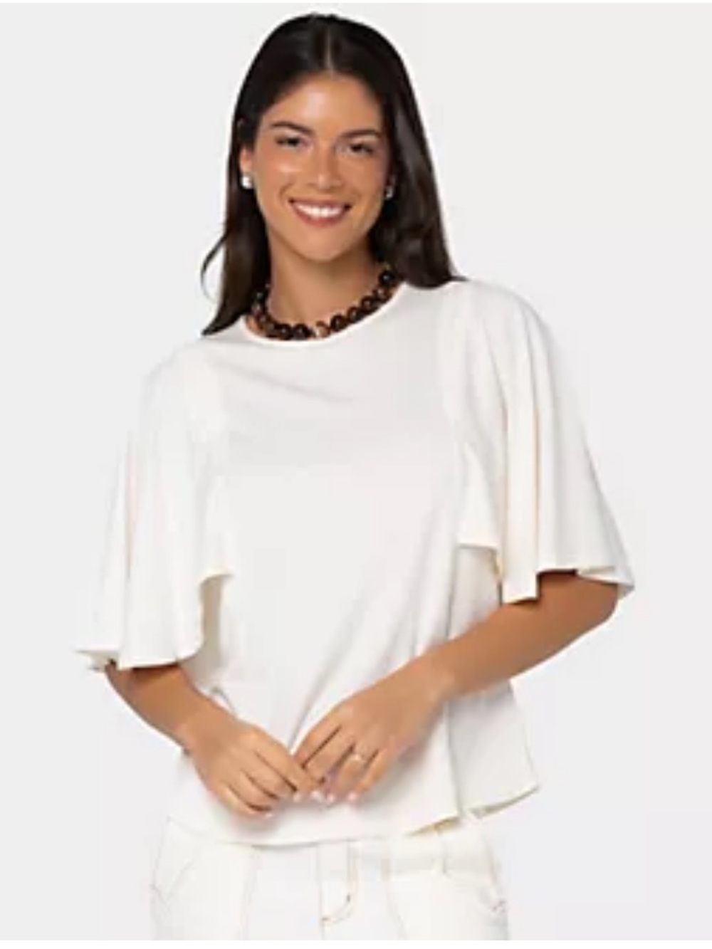 NWT Peace Love World Cream Flutter Sleeve Crew Neck Flirty Top From QVC